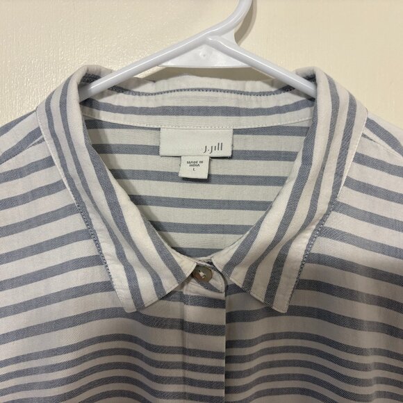 J. Jill Women's Blue/White Mixed-Stripe Button-Front Tunic Shirt Top L - Picture 3 of 9